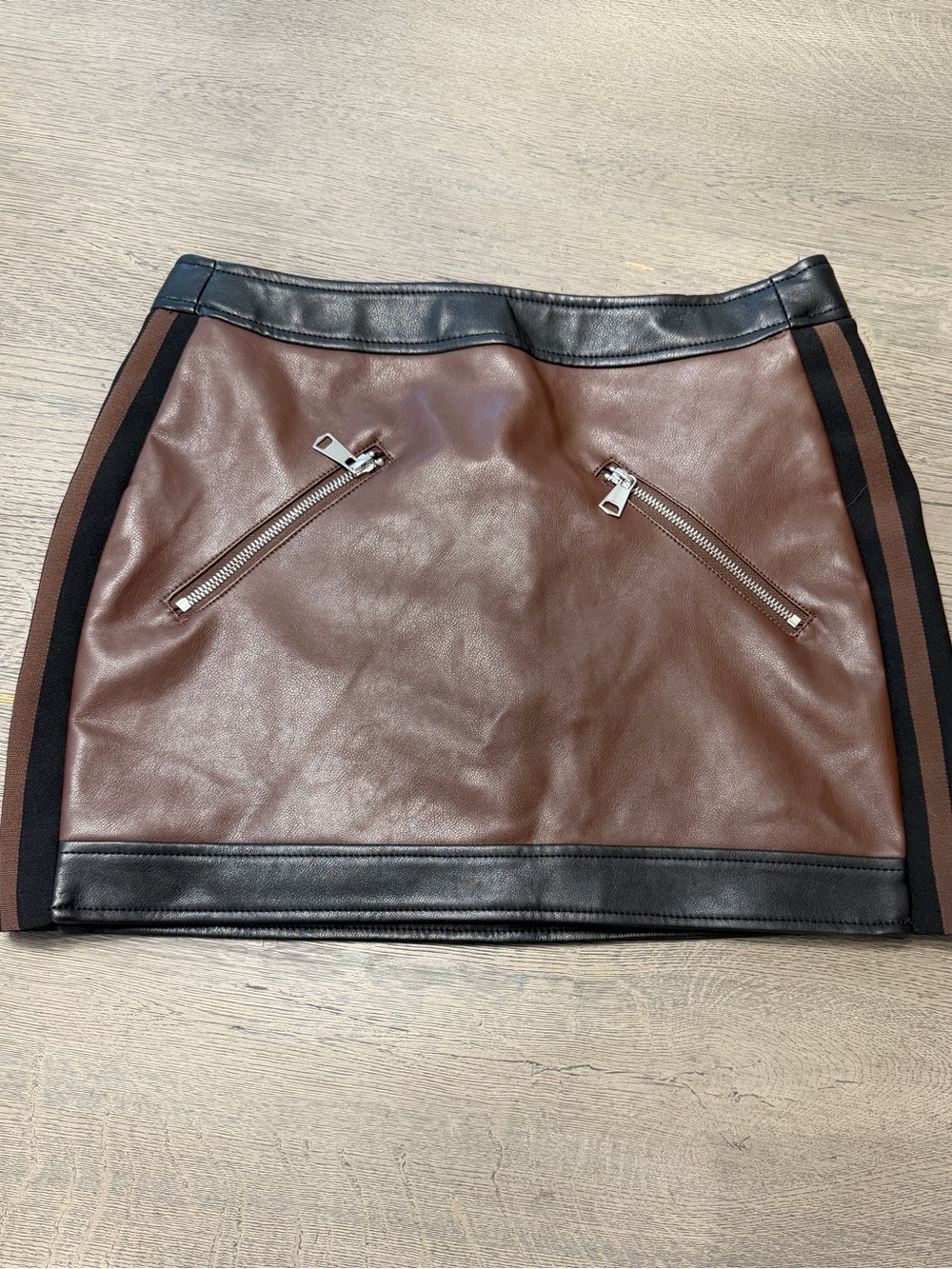 Akira Black and Chocolate Brown Faux Leather Mini Skirt size M